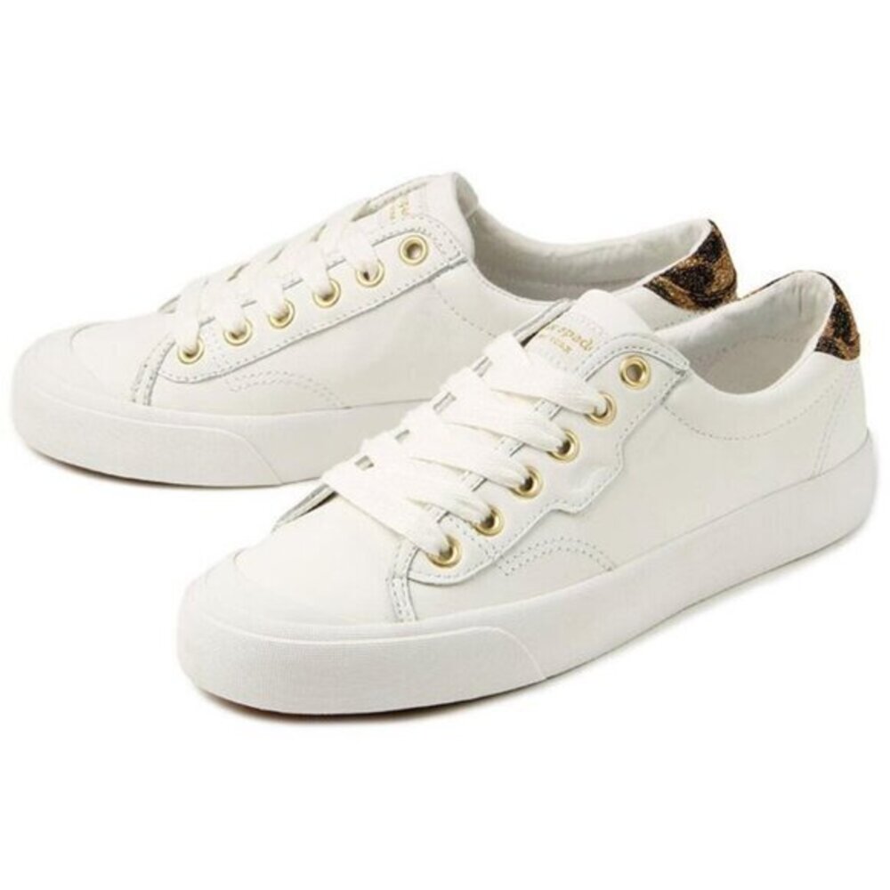 Keds x Kate Spade NY Leopard Print White Leather Sneakers Lace-up Shoes Size 9